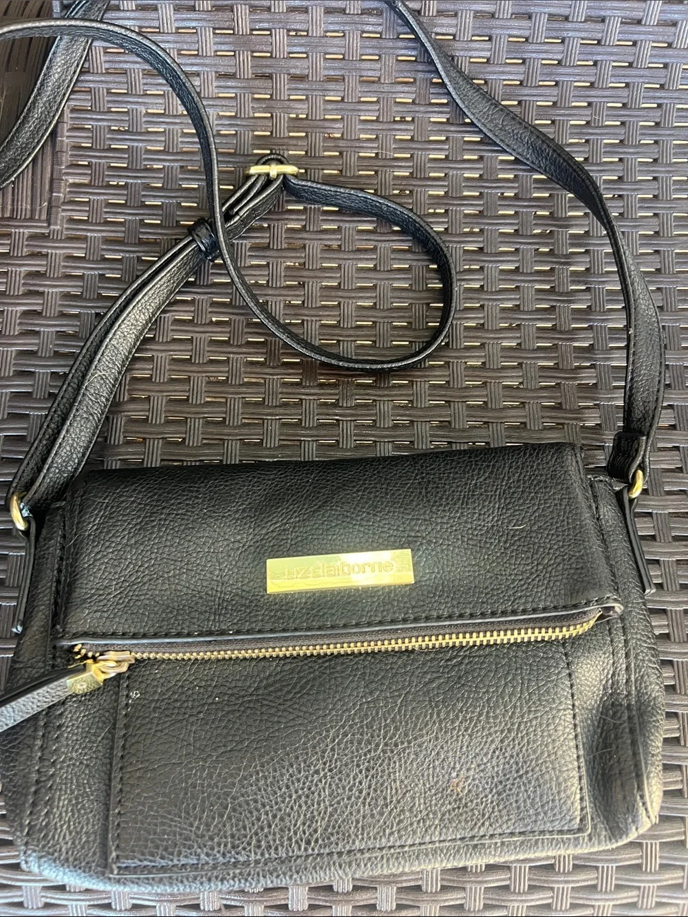 Black Leather Crossbody Bag with Gold Accents